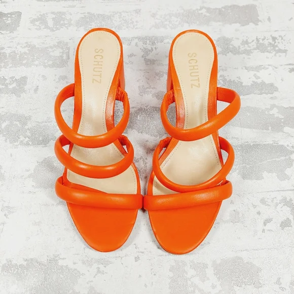 NEW Schutz Olly Orange Red Leather Strappy Heeled Sandals C244 - Picture 10 of 11
